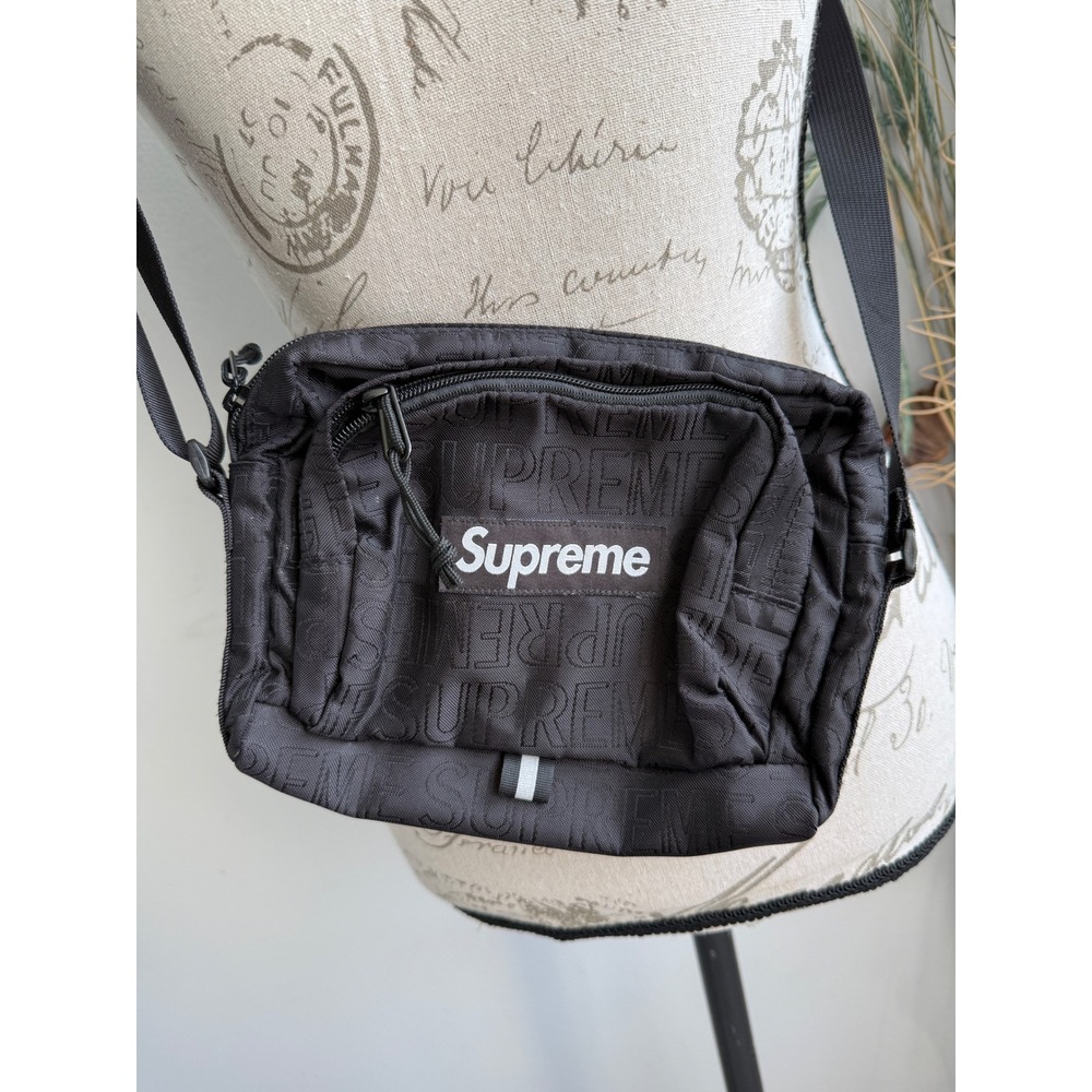 Supreme FW19 Shoulder Bag Black Cordura Jacquard Logo Crossbody Messenger Bag‎